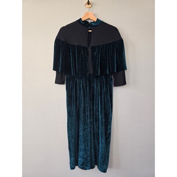 ASOS Teal Velvet Maternity Midi Dress US 8 Fall Modest Chic Peasent Boho Holiday - Picture 4 of 9